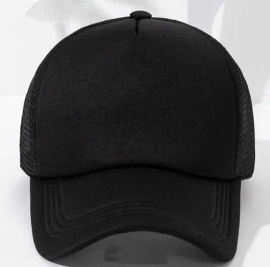 Premium black trucker hat with mesh back and curved brim for stylish outdoor wear